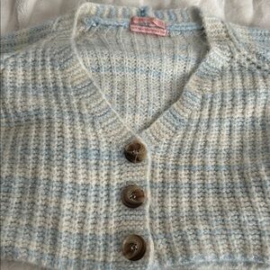 Urban Outfitters Cream/Blue Soft Cropped Cardigan Sweater.